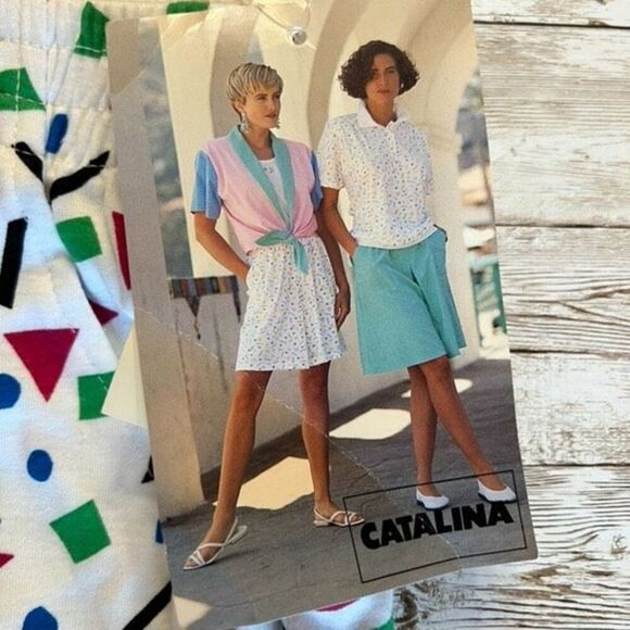 NWT Vintage Catalina Knit Shorts Women’s Large White Multi High Rise Geometric - Picture 14 of 16